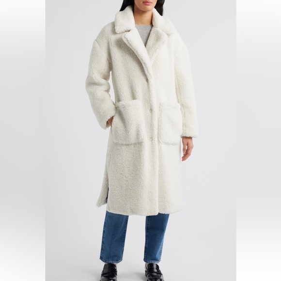 BCBGMAXAZRIA Notch Collar Faux Shearling Long Coat - Picture 1 of 6